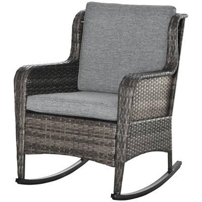 Outsunny Patio Wicker Rocking Chair, Outdoor PE Rattan Swing Chair W/ Soft Cushions, Classic Style For Garden, Patio, Lawn 3 Outsunny Patio Wicker Rocking Chair, Outdoor PE Rattan Swing Chair W/ Soft Cushions, Classic Style For Garden, Patio, Lawn - Image 3