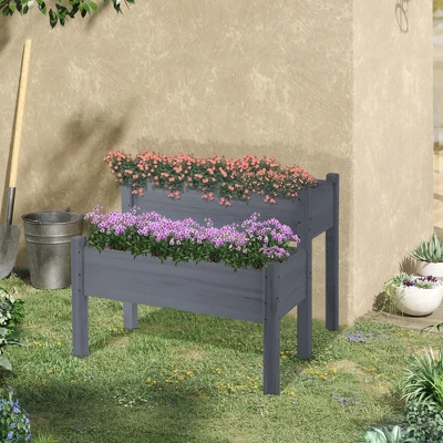 Outsunny 34" X 34" X 28" Raised Garden Bed 2-Tier Wooden Planter Box For Backyard, Patio To Grow Vegetables, Herbs, And Flowers Gray 2 Outsunny 34" X 34" X 28" Raised Garden Bed 2-Tier Wooden Planter Box For Backyard, Patio To Grow Vegetables, Herbs, And Flowers Gray - Image 2