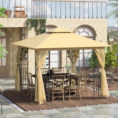 Outsunny 10' X 10' Outdoor Patio Gazebo Canopy With 2-Tier Polyester Roof, Mesh Netting Sidewalls, And Steel Frame 1 Outsunny 10' X 10' Outdoor Patio Gazebo Canopy With 2-Tier Polyester Roof, Mesh Netting Sidewalls, And Steel Frame