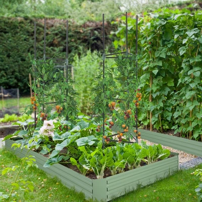 Outsunny Raised Garden Bed, Galvanized Elevated Planter Box With 2 Customizable Trellis Tomato Cages For Climbing Vines, 5.9' X 3' X 1', Green 1 Outsunny Raised Garden Bed, Galvanized Elevated Planter Box With 2 Customizable Trellis Tomato Cages For Climbing Vines, 5.9' X 3' X 1', Green