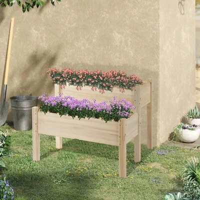 Outsunny 34"x34"x28" Raised Garden Bed 2-Tier Wooden Planter Box For Backyard, Patio To Grow Vegetables, Herbs, And Flowers 2 Outsunny 34"x34"x28" Raised Garden Bed 2-Tier Wooden Planter Box For Backyard, Patio To Grow Vegetables, Herbs, And Flowers - Image 2