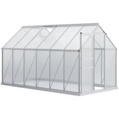 Outsunny Aluminum Greenhouse, Polycarbonate Walk-in Garden Greenhouse Kit With Adjustable Roof Vent, Rain Gutter And Sliding Door For Winter, Silver -OUTSUNNY Sales Store GUEST 97df2326 6cde 49c4 bf0e dac18e0f2f93