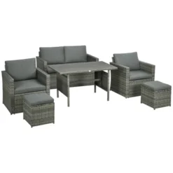 Outsunny Patio Dining Set, PE Rattan Furniture With 2 Chairs With Cushions & Outdoor Loveseat Sofa, Woodgrain Slatted Dinner Table, Mixed Gray -OUTSUNNY Sales Store GUEST 99e07553 59b3 437d ba1a f472759b4cf7