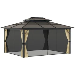 Outsunny 11x15 Hardtop Gazebo With Aluminum Frame, Polycarbonate Gazebo Canopy With Ceiling Hooks, Curtains And Netting, Beige -OUTSUNNY Sales Store GUEST 9a1a7c2e a7bd 40af a605 3b8f2f745ec1