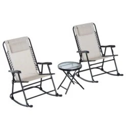Outsunny 3 Piece Outdoor Rocking Bistro Set, Patio Folding Chair Table Set With Glass Coffee Table For Yard, Patio, Deck, Backyard -OUTSUNNY Sales Store GUEST 9b1f0d2f 3e0e 49e8 b9b8 69aea7311bd9