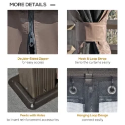 Outsunny Patio Gazebo 12' X 10', Netting & Curtains, Double Vented Steel Roof, Permanent Hardtop, Ceiling Hooks, Rust Proof Aluminum Frame, Dark Brown -OUTSUNNY Sales Store GUEST 9cba7888 9560 426d b106 0664e75c2756