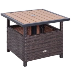 Outsunny 22'' Rattan Wicker Side Table With Steel Frame, Umbrella Insert Hole, Sand Bag For Outdoor, Patio, Garden, Backyard -OUTSUNNY Sales Store GUEST 9d7caf62 bee0 4e24 a80c f84e3b85099b