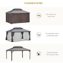 Outsunny Patio Gazebo 15.9' X 12', Netting & Curtains, 2 Tier Double Vented Steel Roof, Hardtop, Ceiling Hooks, Rust Proof Aluminum, Brown -OUTSUNNY Sales Store GUEST 9e1b73c6 1a93 4300 9a14 b85c748be585
