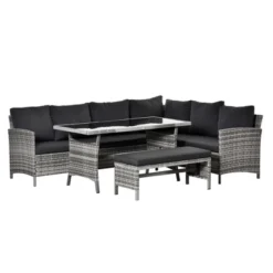 Outsunny 4 Pieces Patio Wicker Sofa Set, Outdoor PE Rattan Modern Furniture Set With Cushions & Dining Table, Bench For Garden, Backyard, Lawn -OUTSUNNY Sales Store GUEST 9ea6bbd4 56c4 4cab 98c5 13f17cc36533