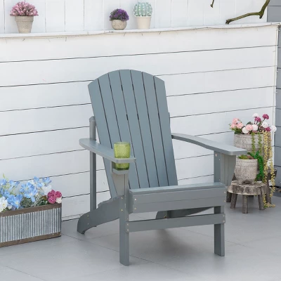 Outsunny Oversized Adirondack Chair, Outdoor Fire Pit And Porch Seating, Classic Log Lounge W/ Built-in Cupholder For Patio, Garden, Lawn, Dark Gray 2 Outsunny Oversized Adirondack Chair, Outdoor Fire Pit And Porch Seating, Classic Log Lounge W/ Built-in Cupholder For Patio, Garden, Lawn, Dark Gray - Image 2