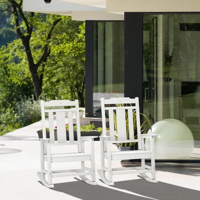 Outsunny 2 Pc Outdoor Rocking Chair, Traditional Slatted Porch Rocker With Armrests, Waterproof HDPE, Light Gray 2 Outsunny 2 Pc Outdoor Rocking Chair, Traditional Slatted Porch Rocker With Armrests, Waterproof HDPE, Light Gray - Image 2