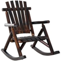 Outsunny Wooden Rustic Rocking Chair, Indoor Outdoor Adirondack Log Rocker With Slatted Design For Patio, Lawn -OUTSUNNY Sales Store GUEST a0771eba cec8 4679 b084 568b8ab39722