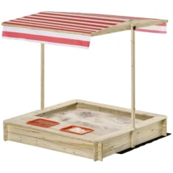 Outsunny Kids Wooden Sandbox, Covered Children Sand Playset Outdoor, W/ Adjustable Canopy Shade, Bottom Liner, Seat, Aged 3-8 Years Old, Natural -OUTSUNNY Sales Store GUEST a3166750 daed 4f4e b4a7 371801769262