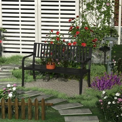 Outsunny 50" Garden Park Bench, Slatted Steel Outdoor Decorative Loveseat For Patio Lawn 1 Outsunny 50" Garden Park Bench, Slatted Steel Outdoor Decorative Loveseat For Patio Lawn