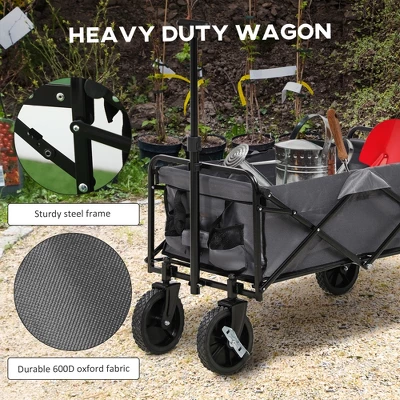 Outsunny Collapsible Wagon, Graden Carts With Wheels, Adjustable Handle, Folding Table And Cup Holders, Dark Gray 4 Outsunny Collapsible Wagon, Graden Carts With Wheels, Adjustable Handle, Folding Table And Cup Holders, Dark Gray - Image 4