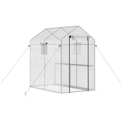 Outsunny 47.25" X 73.25" X 74.25" Walk-in Greenhouse, Outdoor Portable Plant Growing Area With Mesh Protected Roll-up Door & Window, 4 Shelves, White 3 Outsunny 47.25" X 73.25" X 74.25" Walk-in Greenhouse, Outdoor Portable Plant Growing Area With Mesh Protected Roll-up Door & Window, 4 Shelves, White - Image 3