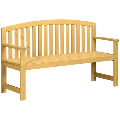 Outsunny 56" Outdoor Wood Bench, 2-Seater Wooden Garden Bench With Slatted Seat, Backrest & Arm Rests For Patio, Porch, Poolside, Balcony, Natural 3 Outsunny 56" Outdoor Wood Bench, 2-Seater Wooden Garden Bench With Slatted Seat, Backrest & Arm Rests For Patio, Porch, Poolside, Balcony, Natural - Image 3