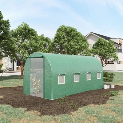 Outsunny Extra-Large Walk-in Tunnel Hoop Greenhouse, PE Cover, Steel, Roll-Up Zipper Door & Windows For Flowers, Vegetables, Tropical Plants, Green 2 Outsunny Extra-Large Walk-in Tunnel Hoop Greenhouse, PE Cover, Steel, Roll-Up Zipper Door & Windows For Flowers, Vegetables, Tropical Plants, Green - Image 2