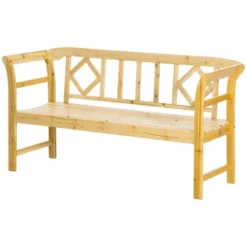 Outsunny Three-Seater Outdoor Patio Bench, Three-Person Wooden Bench With Wingback Backrest And Armrests, Slatted Seat, Natural -OUTSUNNY Sales Store GUEST ab9a3d21 e199 48a4 9129 64a88588ede7