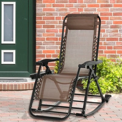 Outsunny Outdoor Rocking Chairs, Foldable Reclining Zero Gravity Lounge Rocker W/ Pillow, Cup & Phone Holder, Combo Design W/ Folding Legs, Brown 1 Outsunny Outdoor Rocking Chairs, Foldable Reclining Zero Gravity Lounge Rocker W/ Pillow, Cup & Phone Holder, Combo Design W/ Folding Legs, Brown