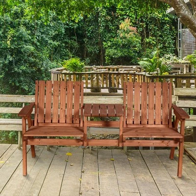 Outsunny Wooden Garden Bench With Umbrella Hole & Middle Table, Outdoor Loveseat With Weather-Fighting Material 2 Person Chair For Garden, Patio, Balcony 2 Outsunny Wooden Garden Bench With Umbrella Hole & Middle Table, Outdoor Loveseat With Weather-Fighting Material 2 Person Chair For Garden, Patio, Balcony - Image 2