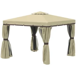 Outsunny 10' X 10' Patio Gazebo Outdoor Canopy Shelter With Double Tier Roof, Netting And Curtains For Garden, Lawn, Backyard And Deck -OUTSUNNY Sales Store GUEST abfbde3d 856c 4e4d 983a 1c010e437601