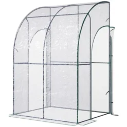 Outsunny 5' X 4' X 7' Lean-to Greenhouse, Walk-in Wall Mounted Hot House & Plant Nursery With 2 Zippered Roll Up Doors, Sloping PVC Cover, Green -OUTSUNNY Sales Store GUEST ac33bbe8 78aa 43f4 b711 23a80657dcb7