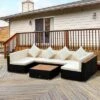 Outsunny 7-Piece Outdoor Wicker Sofa Set, PE Rattan Sectional Furniture Patio Couch W/ Acacia Top Coffee Table & Cushion For Garden, Backyard,