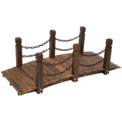 Outsunny 5 Ft Wooden Garden Bridge Arc Footbridge With Metal Chain Railings & Solid Fir Construction, Stained Wood -OUTSUNNY Sales Store GUEST af068b89 13a0 488b a0ca 1f8024244c79