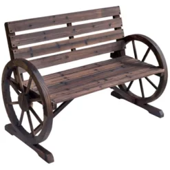 Outsunny Wooden Wagon Wheel Bench Rustic Outdoor Patio Furniture, 2-Person Seat Bench With Backrest -OUTSUNNY Sales Store GUEST b1169fe5 b79a 4de0 bfba dd9222d6037e