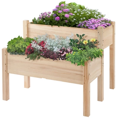 Outsunny 34"x34"x28" Raised Garden Bed 2-Tier Wooden Planter Box For Backyard, Patio To Grow Vegetables, Herbs, And Flowers 3 Outsunny 34"x34"x28" Raised Garden Bed 2-Tier Wooden Planter Box For Backyard, Patio To Grow Vegetables, Herbs, And Flowers - Image 3