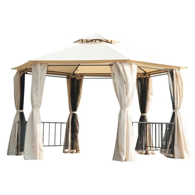 Outsunny 13' X 13' Outdoor Patio Gazebo Canopy Pavilion With Removable Mesh Netting, Curtains, Double Tiered Roof, UV Protection & Large Floor Space 6 Outsunny 13' X 13' Outdoor Patio Gazebo Canopy Pavilion With Removable Mesh Netting, Curtains, Double Tiered Roof, UV Protection & Large Floor Space - Image 6