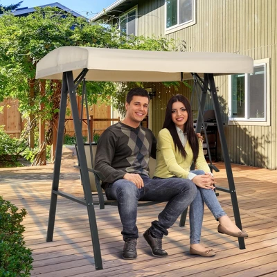 Outsunny 2-Person Patio Swings With Canopy, Outdoor Canopy Swing With Adjustable Shade, Breathable Mesh Seats And Steel Frame For Garden, Poolside, Backyard 2 Outsunny 2-Person Patio Swings With Canopy, Outdoor Canopy Swing With Adjustable Shade, Breathable Mesh Seats And Steel Frame For Garden, Poolside, Backyard - Image 2