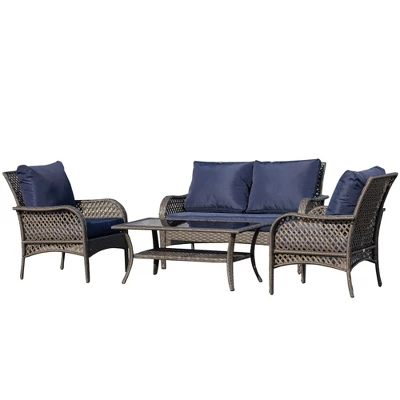 Outsunny 4-Piece Outdoor Wicker Sofa Set, Outdoor PE Rattan Conversation Furniture With 4 Chairs & Table, Water-Fighting Material 2 Outsunny 4-Piece Outdoor Wicker Sofa Set, Outdoor PE Rattan Conversation Furniture With 4 Chairs & Table, Water-Fighting Material - Image 2