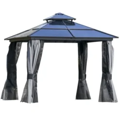 Outsunny Hardtop Gazebo Outdoor Polycarbonate Canopy Aluminum Frame Pergola With Double Vented Roof, Netting & Curtains For Garden 14 Outsunny Hardtop Gazebo Outdoor Polycarbonate Canopy Aluminum Frame Pergola With Double Vented Roof, Netting & Curtains For Garden -OUTSUNNY Sales Store GUEST b5508373 20b1 469c a5fe 5fb411660723