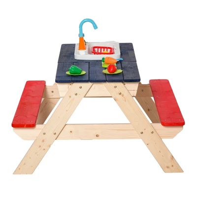 Outsunny Kids Picnic Table And Bench Set With Sandbox, Outdoor Sand & Water Table With Kitchen Toys, Water Circulation Faucet, Vegetable Accessories 7 Outsunny Kids Picnic Table And Bench Set With Sandbox, Outdoor Sand & Water Table With Kitchen Toys, Water Circulation Faucet, Vegetable Accessories - Image 7