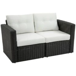 Outsunny 2 Piece Patio Wicker Corner Sofa Set, Outdoor PE Rattan Furniture, With Curved Armrests And Padded Cushions For Balcony, Garden, Or Lawn, Lawn -OUTSUNNY Sales Store GUEST b6137a90 cfc2 490c b610 d3a079b2e80d