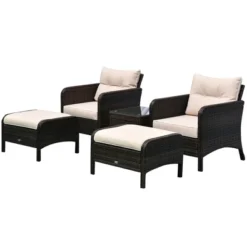 Outsunny 5 Piece Rattan Wicker Lounge Chair, Outdoor Patio Conversation Set With 2 Cushioned Chairs, 2 Ottomans & Tempered Glass Top Coffee Table -OUTSUNNY Sales Store GUEST b6400669 6f91 4307 99d7 1bef9dcb9c8d