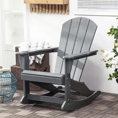 Outsunny Outdoor Rocking Chair, HDPE Adirondack Style Rocker Chair For Porch, Garden, Patio, Light Gray 2 Outsunny Outdoor Rocking Chair, HDPE Adirondack Style Rocker Chair For Porch, Garden, Patio, Light Gray - Image 2