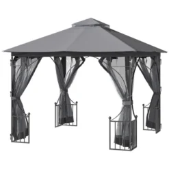 Outsunny 10' X 10' Patio Gazebo Canopy Outdoor Pavilion With Mesh Netting SideWalls, 2-Tier Polyester Roof, & Steel Frame, Dark Gray -OUTSUNNY Sales Store GUEST b8d58459 579b 4ad1 af79 e1f7dfdf3845