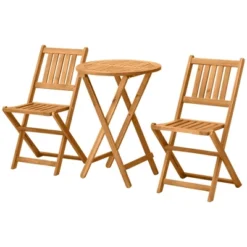 Outsunny Bistro Table And Chairs Set Of 2, Acacia Wood Patio Table, Wooden Folding Chairs, Varnished, 3 Piece Outdoor Furniture Set, Slatted, Teak -OUTSUNNY Sales Store GUEST b933224b 21f4 4aa7 b6fc 8cbac0c58552