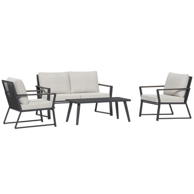 Outsunny 4 Piece Patio Furniture Set, Aluminum Conversation Set, Outdoor Garden Sofa Set With Armchairs, Loveseat, Center Coffee Table And Cushions 6 Outsunny 4 Piece Patio Furniture Set, Aluminum Conversation Set, Outdoor Garden Sofa Set With Armchairs, Loveseat, Center Coffee Table And Cushions - Image 6