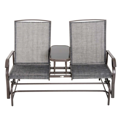 Outsunny 2-Person Outdoor Glider Bench W/ Center Table, Steel Frame For Backyard Garden Porch, Gray 3 Outsunny 2-Person Outdoor Glider Bench W/ Center Table, Steel Frame For Backyard Garden Porch, Gray - Image 3