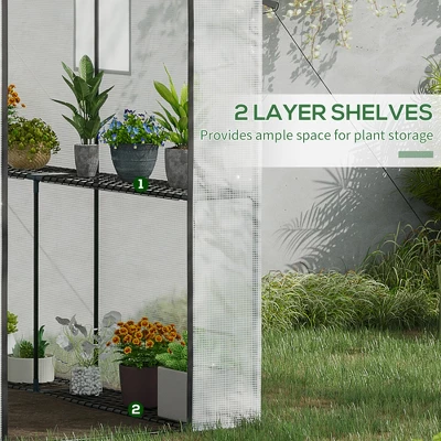 Outsunny 47.25" X 73.25" X 74.25" Walk-in Greenhouse, Outdoor Portable Plant Growing Area With Mesh Protected Roll-up Door & Window, 4 Shelves, White 4 Outsunny 47.25" X 73.25" X 74.25" Walk-in Greenhouse, Outdoor Portable Plant Growing Area With Mesh Protected Roll-up Door & Window, 4 Shelves, White - Image 4