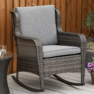 Outsunny Patio Wicker Rocking Chair, Outdoor PE Rattan Swing Chair W/ Soft Cushions, Classic Style For Garden, Patio, Lawn 1 Outsunny Patio Wicker Rocking Chair, Outdoor PE Rattan Swing Chair W/ Soft Cushions, Classic Style For Garden, Patio, Lawn