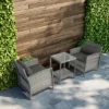 Outsunny 3 Pcs Rattan Wicker Bistro Set With Soft Cushions, Outdoor Conversation Coffee Sets With Glass Table Top And Open Storage Shelf For Patio, Backyard, Garden
