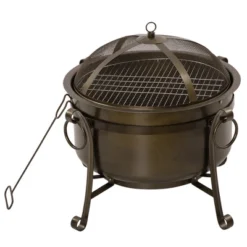 Outsunny 30" Outdoor Fire Pit Grill, Portable Steel Wood Burning Bowl, Cooking Grate, Poker, Spark Screen Lid For Patio, Camping, Bronze Colored -OUTSUNNY Sales Store GUEST bed56bca 06b1 4494 92bd 5a4942d39c68