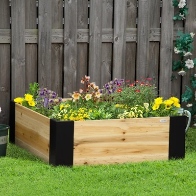Outsunny Wooden Raised Garden Bed Flower Box With Metal Bracket, Installed By Hand, Outdoor Planter Box, 31.5 X 31.5in Square, Natural 2 Outsunny Wooden Raised Garden Bed Flower Box With Metal Bracket, Installed By Hand, Outdoor Planter Box, 31.5 X 31.5in Square, Natural - Image 2