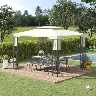 Outsunny 13' X 10' Patio Gazebo Outdoor Canopy Shelter With Double Vented Roof, Storage Shelves, Steel Frame For Lawn, Backyard And Deck 2 Outsunny 13' X 10' Patio Gazebo Outdoor Canopy Shelter With Double Vented Roof, Storage Shelves, Steel Frame For Lawn, Backyard And Deck - Image 2