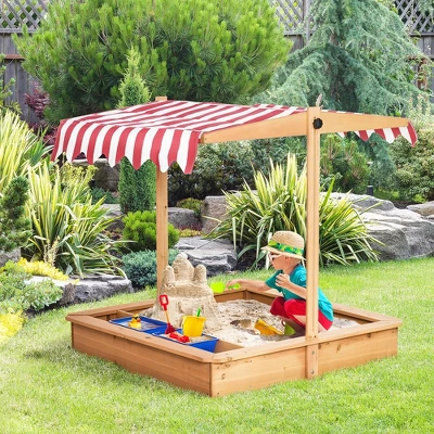 Outsunny Kids Wooden Sandbox, Children Sand Play Station Outdoor, With Adjustable Height Cover, Bottom Liner, Seat, Plastic Basins, Boys And Girls 2 Outsunny Kids Wooden Sandbox, Children Sand Play Station Outdoor, With Adjustable Height Cover, Bottom Liner, Seat, Plastic Basins, Boys And Girls - Image 2